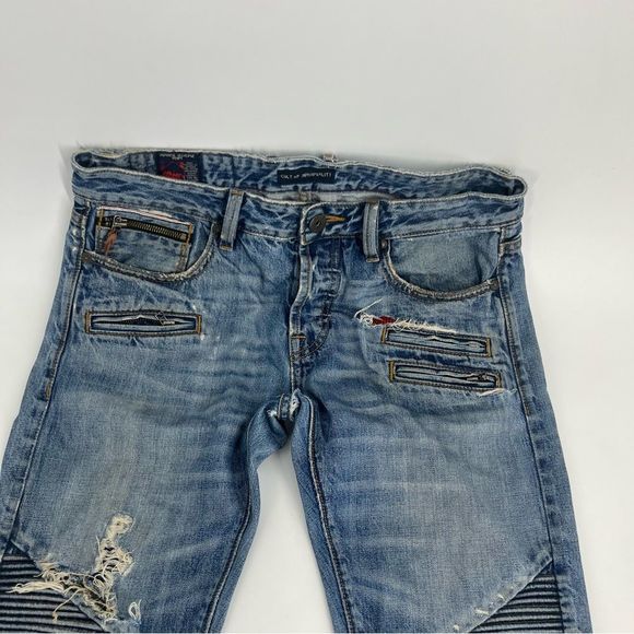 Cult Of Individuality Jeans Men 32x34 Blue Ribbed Stacked Rebel Cycle Distressed - Picture 2 of 10